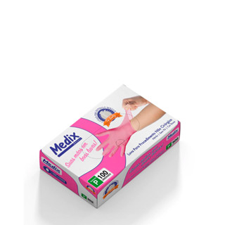 Luva Nitrilica Descartável Rosa Procedimento Sem Pó C/100 Und. Medix Nitrilo