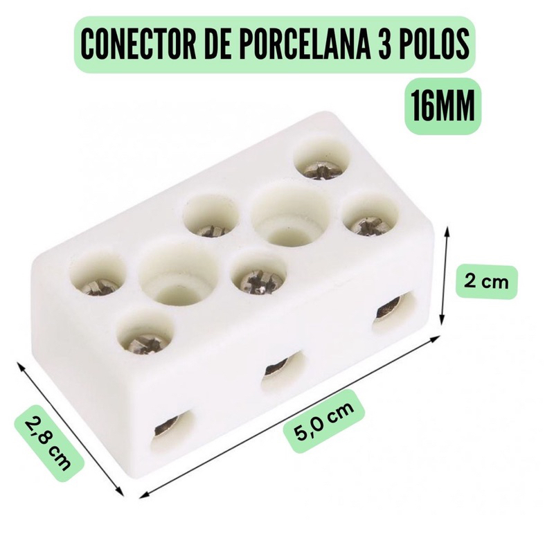 Conector De Porcelana Bipolar ou Tripolar Cabo de 16mm 360v Sindal 2 Polos/3 Polos Chuveiro