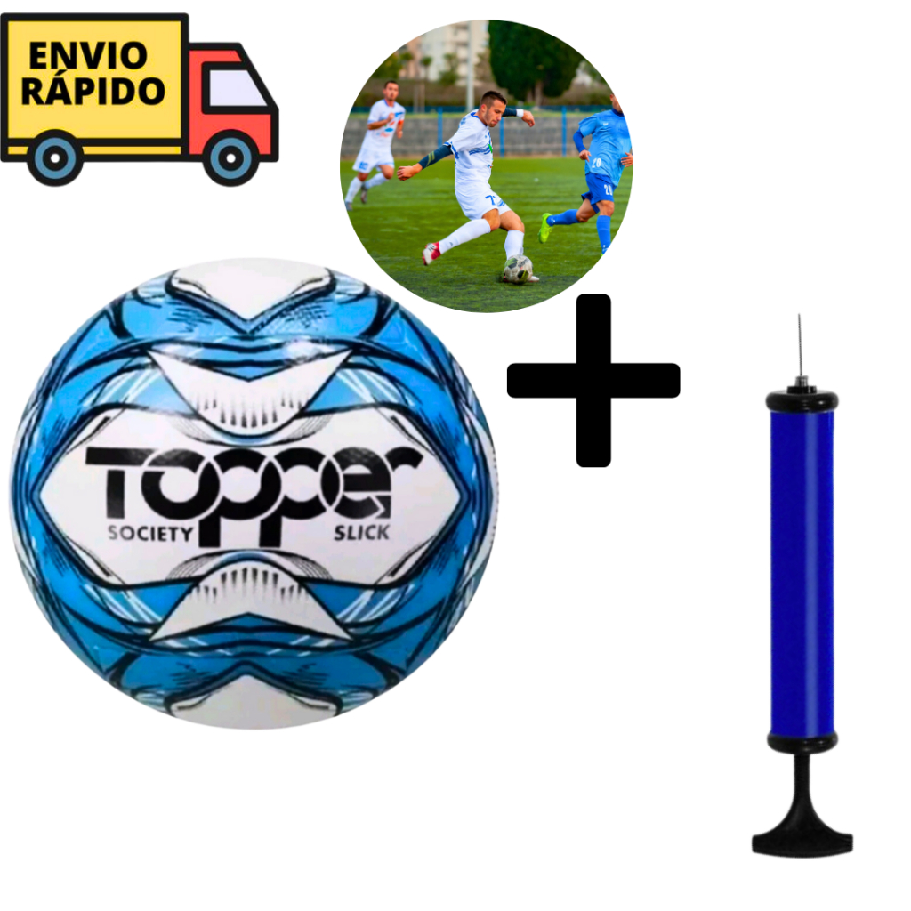 Kit Bola De Futebol Society Oficial Topper Original Com Uma Bomba De Ar Maual Para Encher Kit Para Diversão