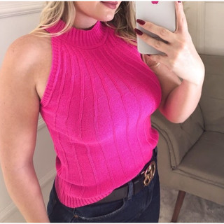Blusa Cavada Garrafinha Tricot Modal Canelada Gola Alta / Blusinha Tricô Cava Americana / Envio 24hrs