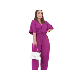 Macacão Feminino Longo Decote V Duna Pantalona Morcego Luxo