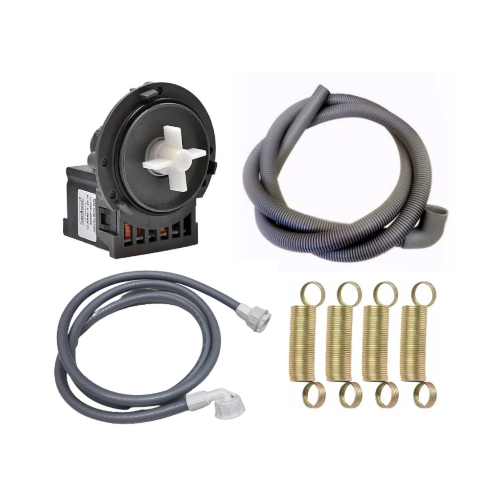 KIT Eletrobomba 220V + Mangueira de Entrada de Água + Mangueira de Saída Bocal Curvo Largo + 4 Molas da Vara de Suspensã