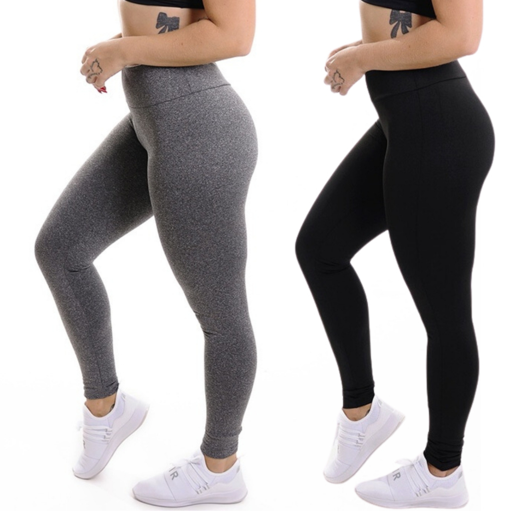 Kit C/ 02 Calça Legging Cintura Alta Leg Suplex Grossa Levanta Bumbum Zero Transparência