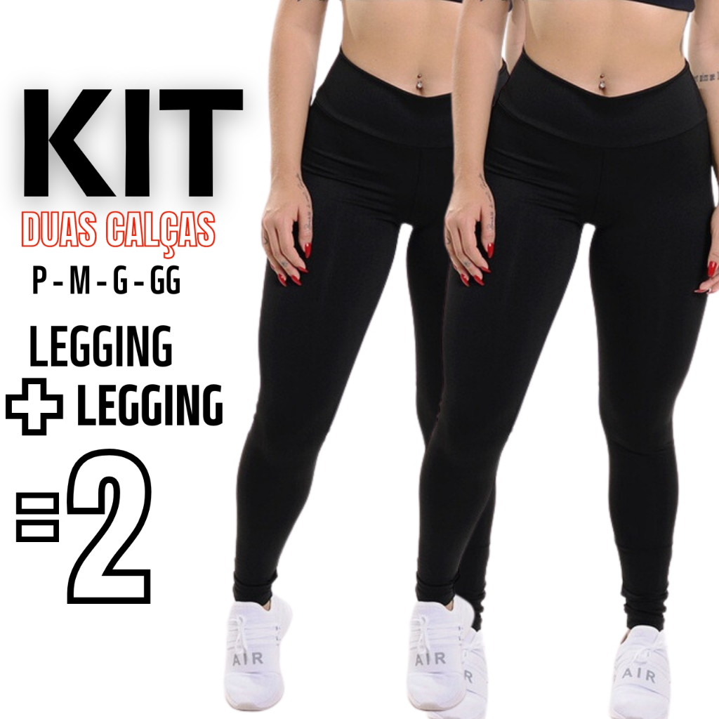 Kit C/ 02 Calça Legging Cintura Alta Leg Suplex Grossa Levanta Bumbum Zero Transparência