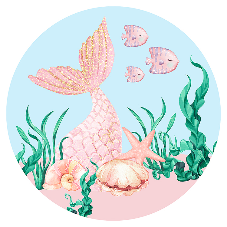 Painel 3d Festa Redondo 1,50 Malha Sublimado Sereia Calda Glitter