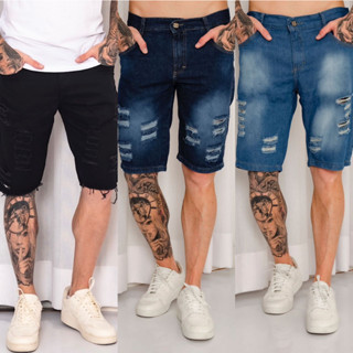 kit 3 Bermuda Jeans Masculina rasgado