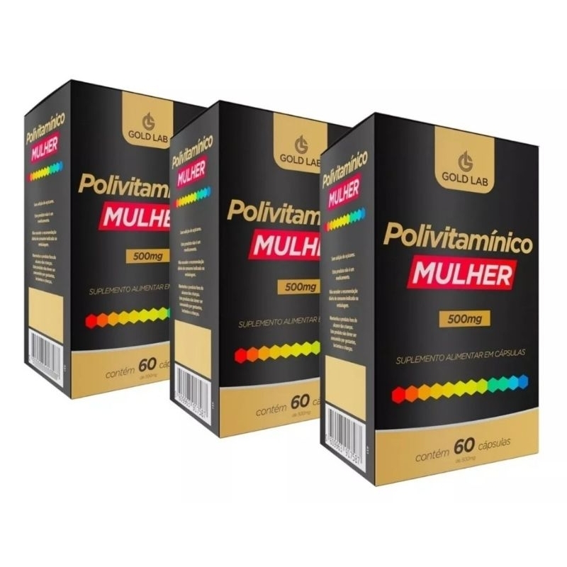 Kit C/3 Cx Polivitamínico Gold Lab Mulher C/60 Cápsulas - Total 180 Cápsulas