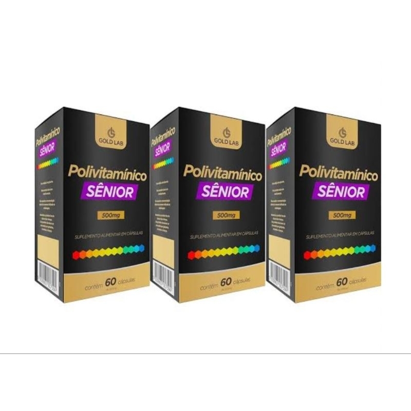 Kit C/3 Cx Polivitamínico Gold Lab Sênior C/60 Cápsulas - Total 180 Cápsulas