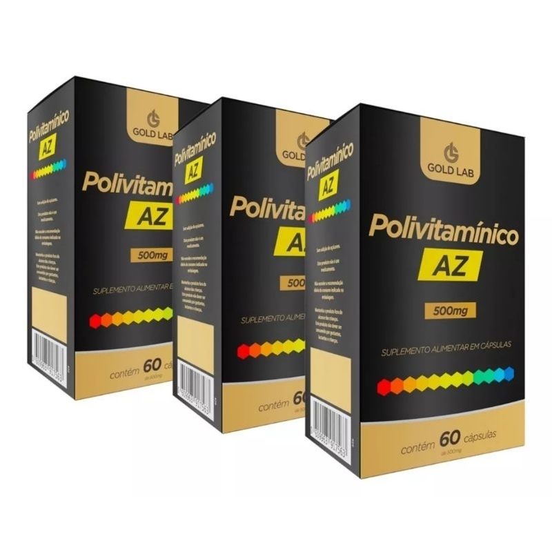 Kit C/3 Cx Polivitamínico Gold Lab AZ C/60 Cápsulas - Total 180 Cápsulas