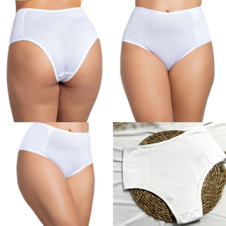 Kit com 5 Calcinhas Brancas Cintura Alta Pala Dupla Forro 100% Algodão Nâo Marca Cós Alto Com um Ultra Conforto