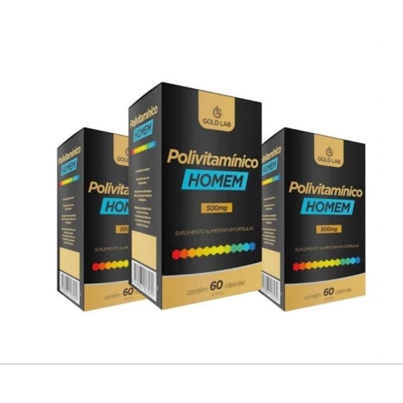 Kit C/3 Cx Polivitamínico Gold Lab Homem C/60 Cápsulas - Total 180 Cápsulas