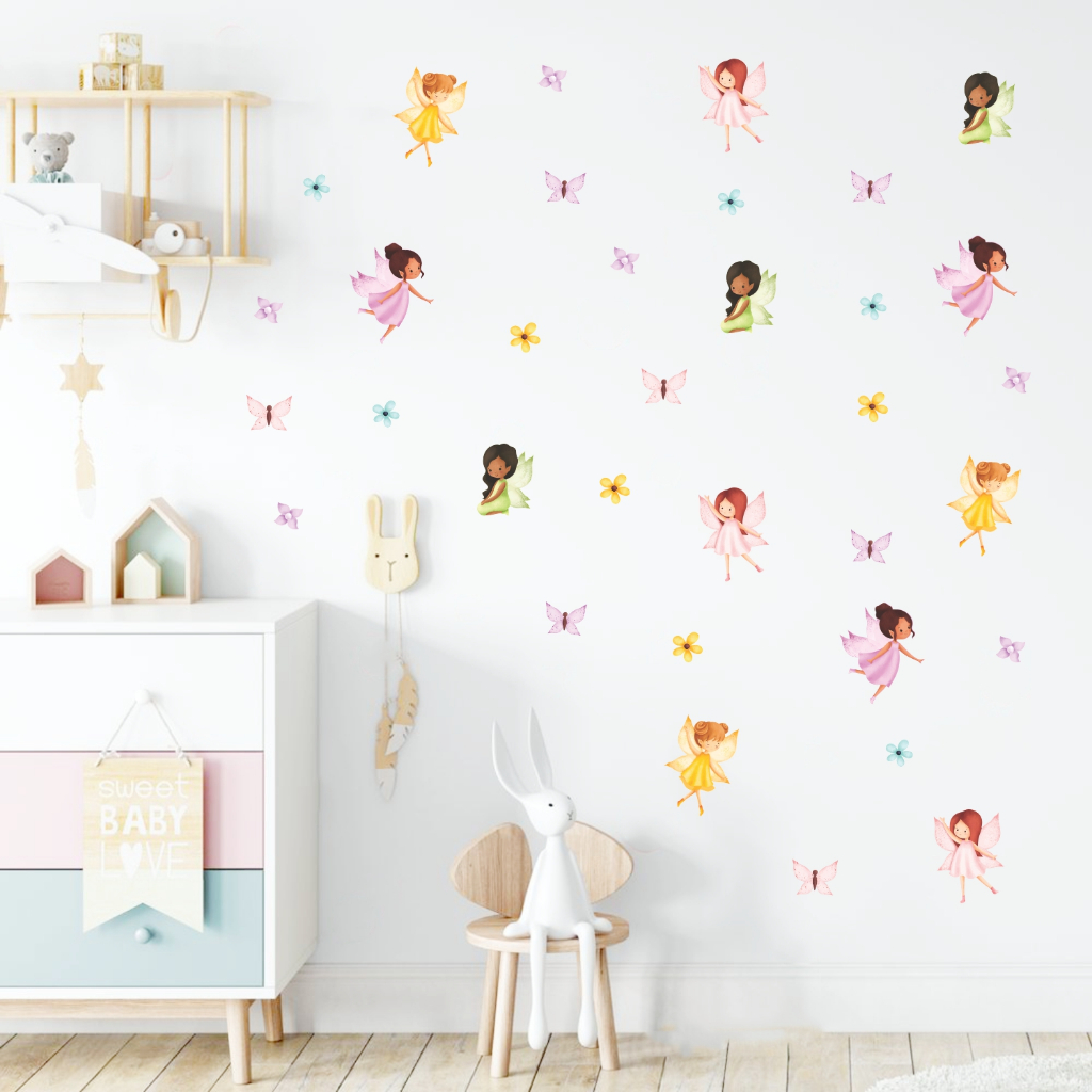 Adesivo de Parede Flores, Fadinhas, fadas,  borboletas decoração quarto de bebê menina em Oferta na Shopee