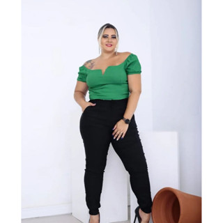 Calça Feminina Plus Size Social Com Lycra Fivela Cores