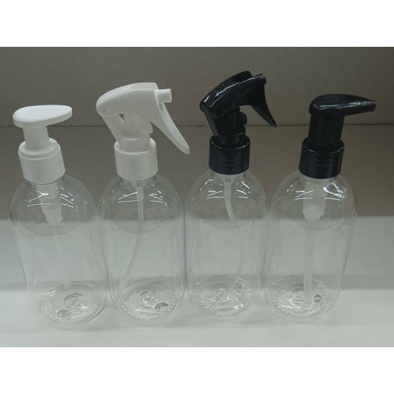 kit 4 Frascos pet 250ml com válvula spray gatilho e saboneteira branca ou preta