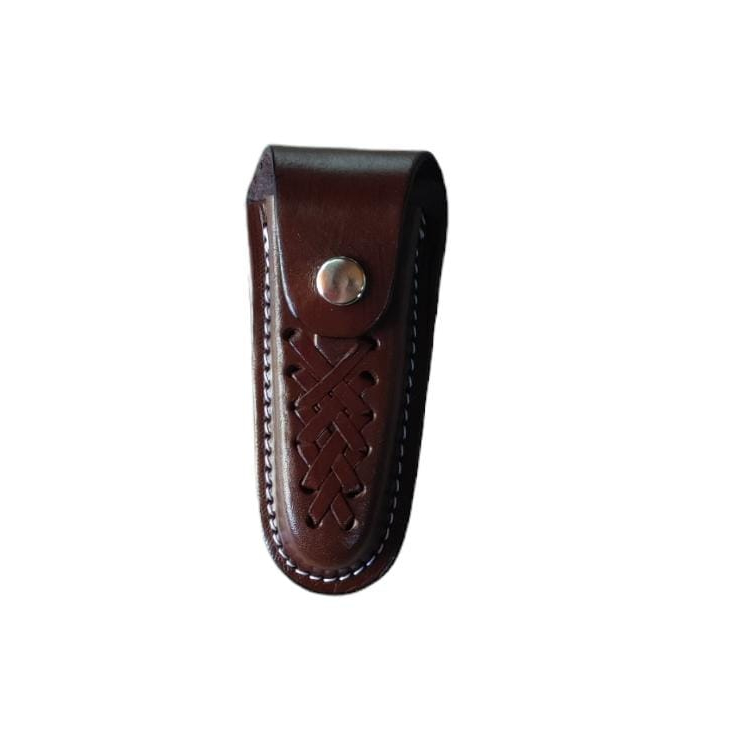 Capa Bainha Porta Canivete em Couro Legítimo Artesanal Trançada para Cintos Country N3