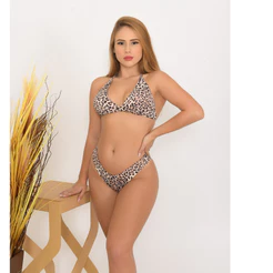 Biquini Asa Delta com Bojo - Biquini Oncinha Animal Print