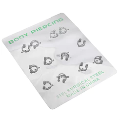 Cartela 12 Piercings De ferradura Bolinho Em aço inox antialérgico Para Boca nariz septo tamanho 8mm 10mm 6mm