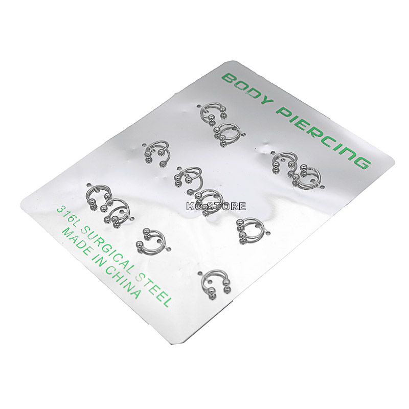 Cartela 12 Piercings De ferradura Bolinho Em aço inox antialérgico Para Boca nariz septo tamanho 8mm 10mm 6mm