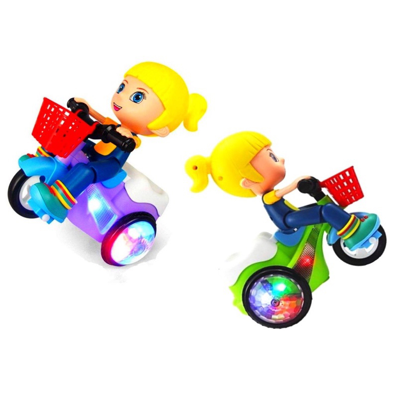 Brinquedo Moto Triciclo Empina e Gira 360° Boneco e Boneca !