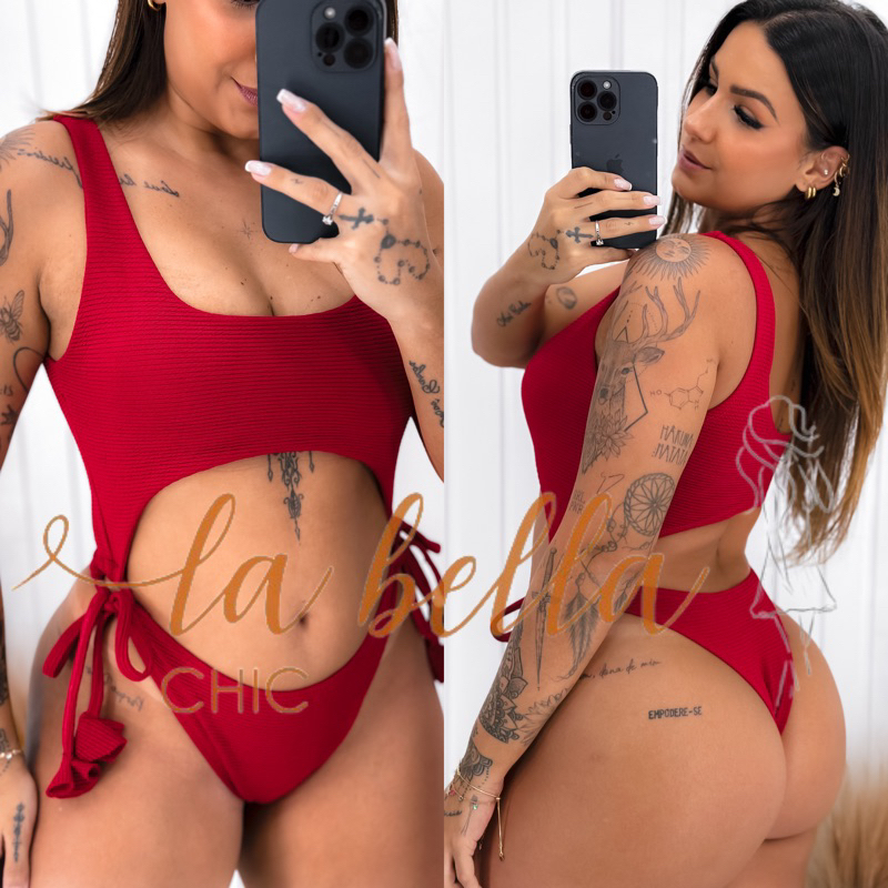 Body Maiô Cavado Lateral Amarrar Biquíni Lacinho Amarrar Lateral Asa Delta