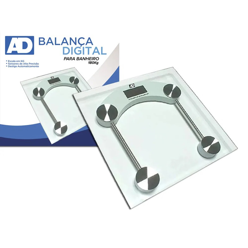 BALANÇA DIGITAL CORPORAL DE VIDRO PARA BANHEIRO 180KG AD0219 BALANÇA DIGITAL CORPORAL DE VIDRO PARA BANHEIRO 180KG AD0219