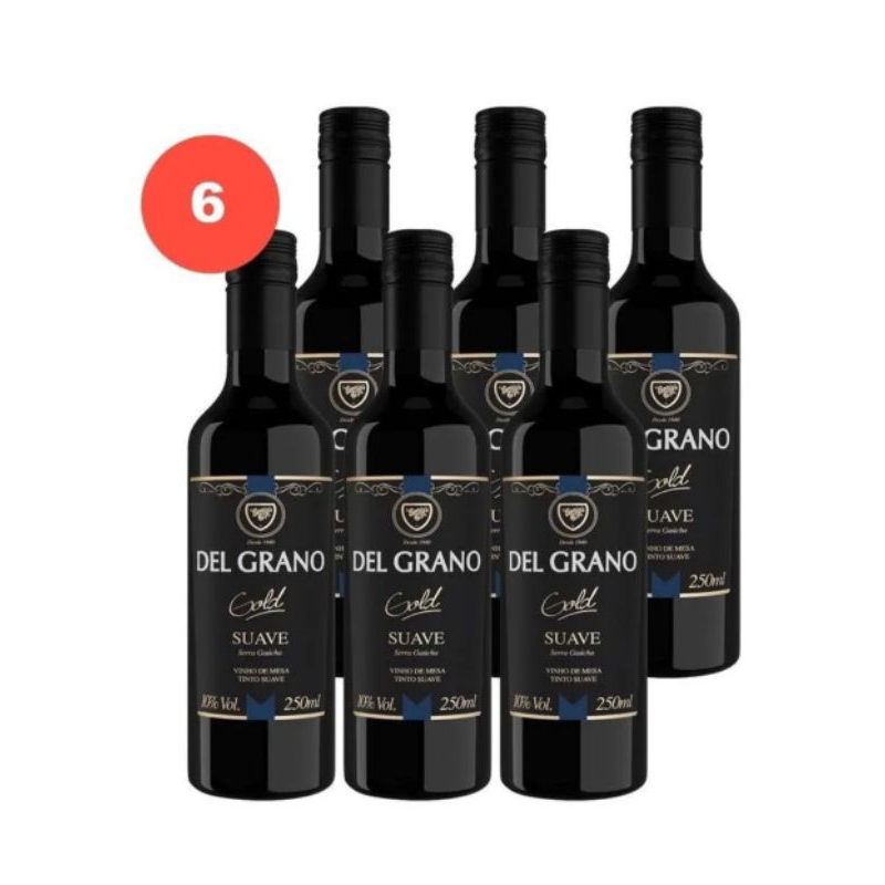 Kit 6 Un Mini Vinho Del Grano Tinto Suave Gold 250ml