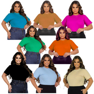 T-shirt Plus Size Basica Feminina 100% Algodão Varias Cores Blusa Lisa Tshirt