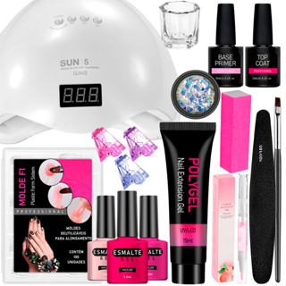 Kit Polygel + 100 Moldes F1 + Pincel Unhas Poli Gel Caneta òleo hidratante Esmaltes em GelCabine Sun