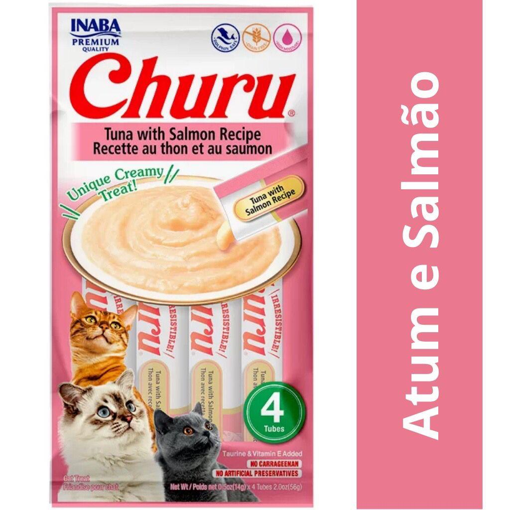 Petisco Para Gatos Churu Sabor Atum E Salmão 4 Tubos 56gr