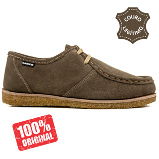 Sapato mocassim London unissex masculino feminino vintage couro legítimo camurça rato forro tecido vermelho sola borracha látex crepe macia palmilha macia anatômica E.V.A.