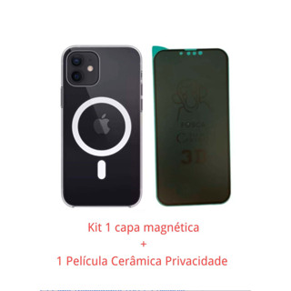 Kit 1 Capa Magnética + 1 Película Cerâmica Privacidade iPhone 11 / 12 / 12 Pro Max / 13 / 13 Pro Max / 14 / 14 Pro Max