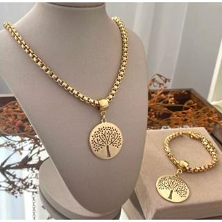 Conjunto banhado a ouro 18k. colar e pulseira com desenho arvore da vida corrente veneziana verniz italiano em Oferta na Shopee