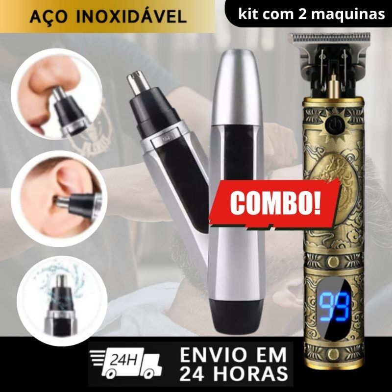 Máquina De Cortar Aparador De Cabelo Profissional Barbeiro Barbeador Elétrico Barba Masculina Retro Dragão Dourado T9 - Profissional de acabamento Sem Fio