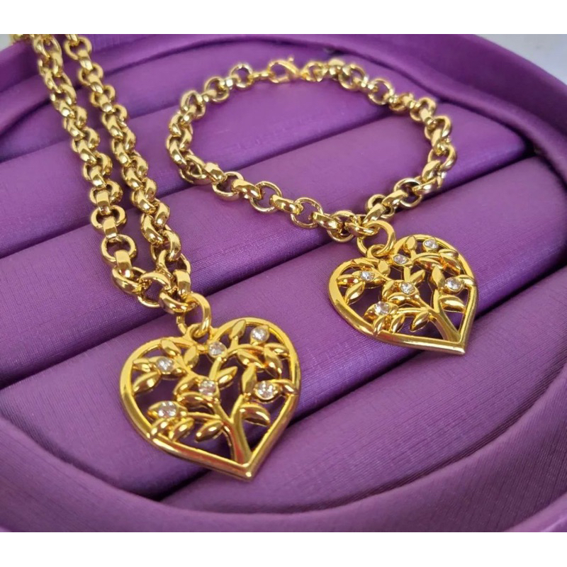 Conjunto Colar e Pulseira Feminino Coração cravejado árvore da vida de Alta Qualidade em Oferta na Shopee