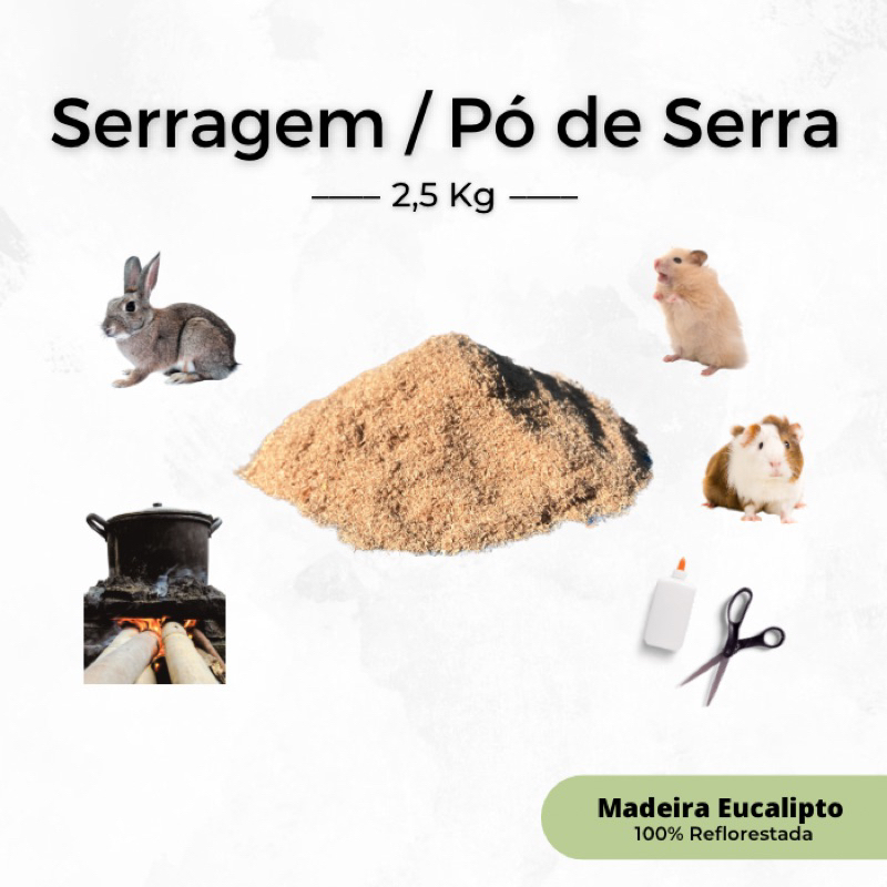 Pó de serra Serragem Maravalha Eucalipto para Defumar Artesanato Aves 2.5kg