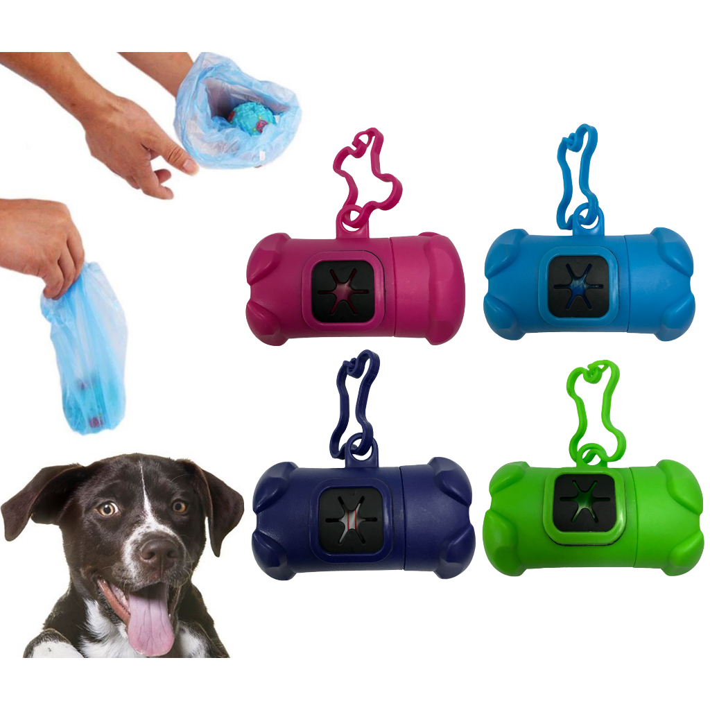 Kit Cata Caca Fezes Porta Saquinhos Formato Osso + 1 Refil Rolo Resistente Pet Cachorro Gato Passeio Viagem LR-0177