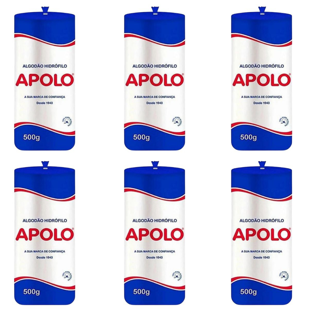 KIT ALGODÃO HIDRÓFILO APOLO EM ROLO 500G C/6