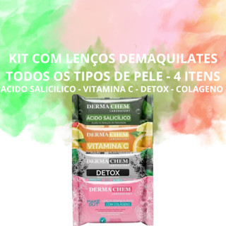 Lenços Demaquilante Kit com 4 Antioleosidade Vitamina C Detox Colageno Dermachem