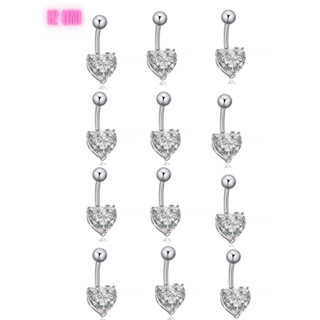 Kit 12 Unidades Piercing Umbigo Aço Cirúrgico Pedrinha Formado Coração