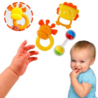 Kit 3 Peças Brinquedo Infantil Bebê Kit de Chocalhos e Mordedores