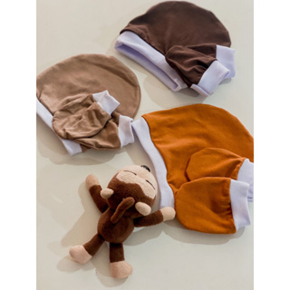 Kit 3 Touca + 3 luva de bebê luvinha bebê 100% algodão. em Oferta na Shopee