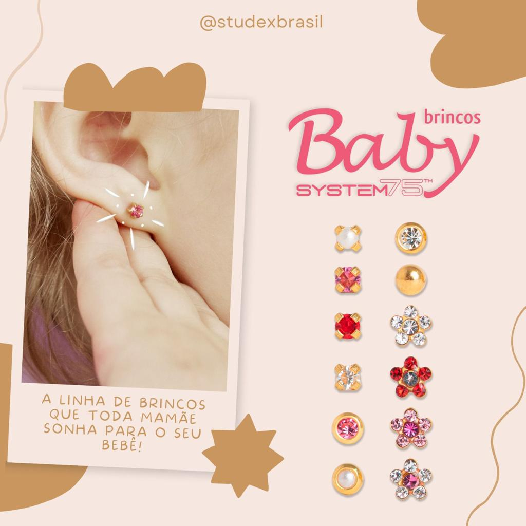 Brinco Studex Baby System 75  100%Antialérgicos **Folheado a Ouro** Esterilizado em Oferta na Shopee