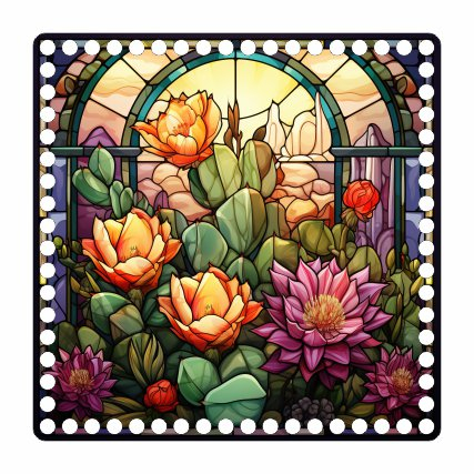 Base MDF Fio de Malha Crochê Quadrada Vitral Cactos Mod1