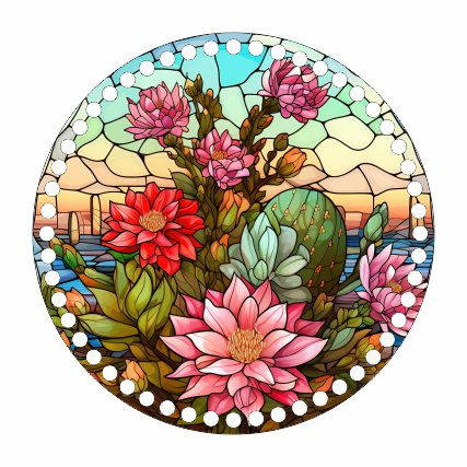 Base MDF Fio de Malha Crochê Vitral Cactos Mod2