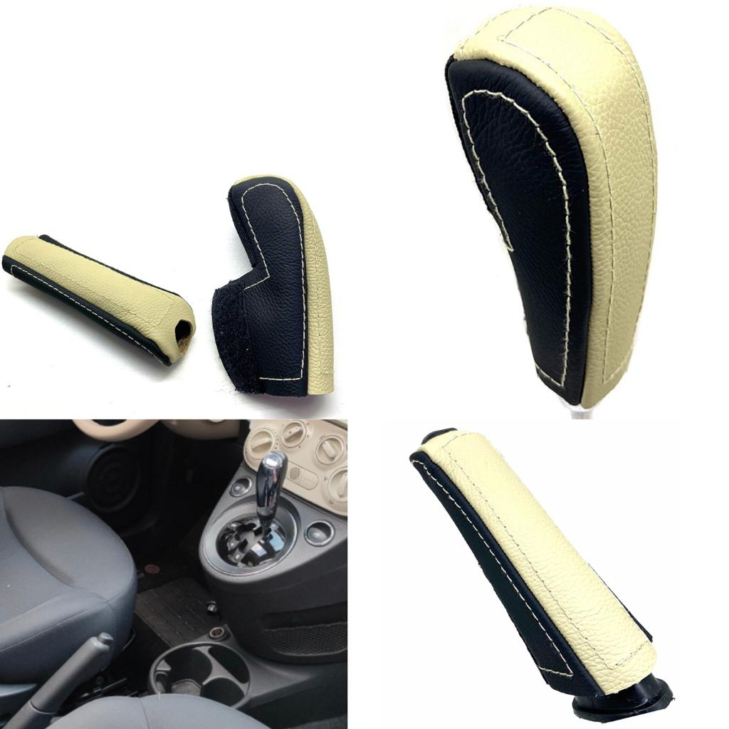Capas couro bege alavanca freio e manopla cambio dualogic Fiat 500 cabrio 2010 2011 2012 2013 2014 2015
