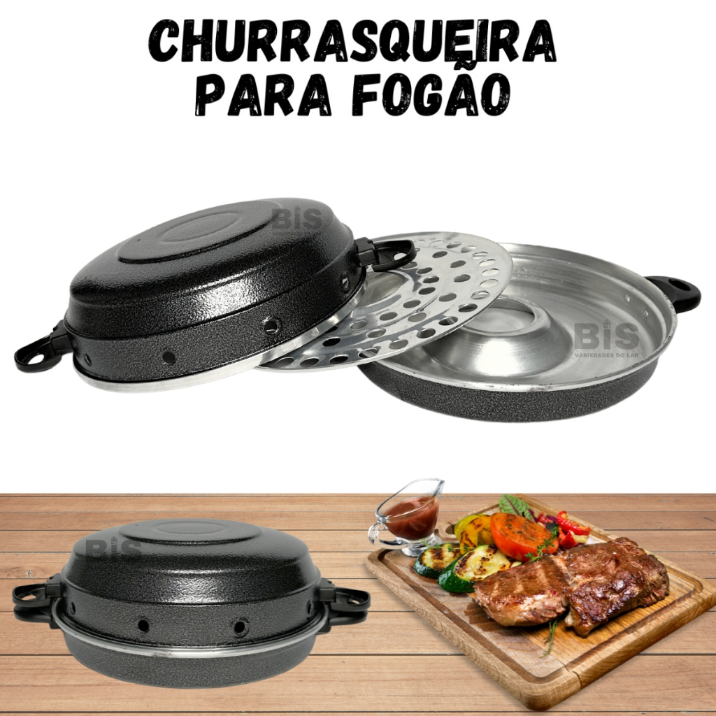 Churrasqueira Em Alumínio Para Fogão Faz Churrasco Grelhados Grill Assar Carnes Peixes Frango Pães