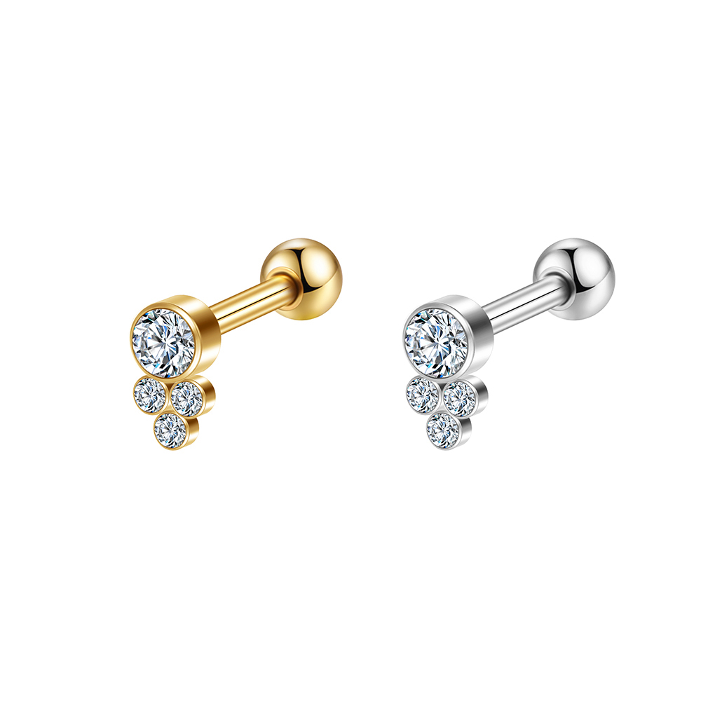 Piercing Helix Flat Conch Tragus Lóbulo Minibarbell Aço Cirúrgico Pvd 4 Zircônias