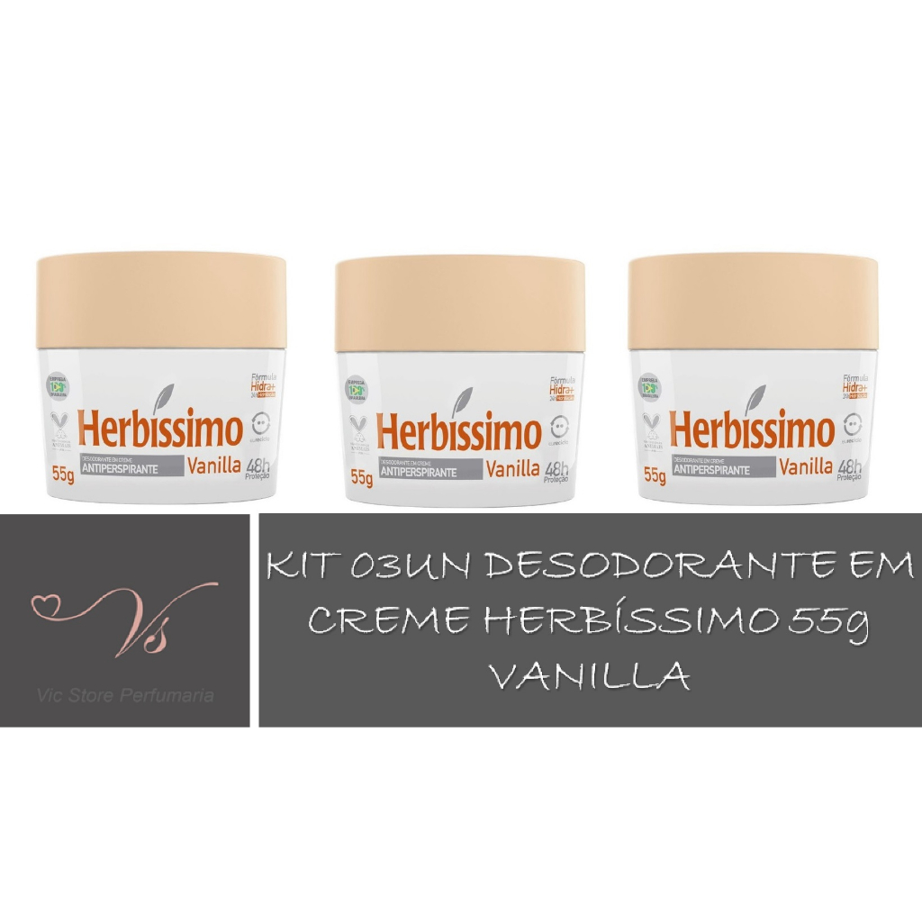 Kit 03un Desodorante Creme Herbissimo Vanilla 55g