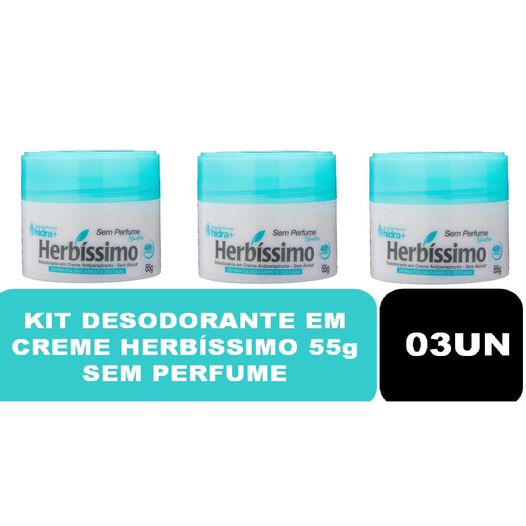Kit 03un Desodorante Creme Herbissimo Neutro 55g em Oferta na Shopee