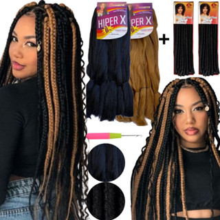 Combo 2 Pacotes Jumbo Super E Hiper X, Alinea Gypsy Braids + 2 Pacotes Nina + Agulha Trança Com Cachos